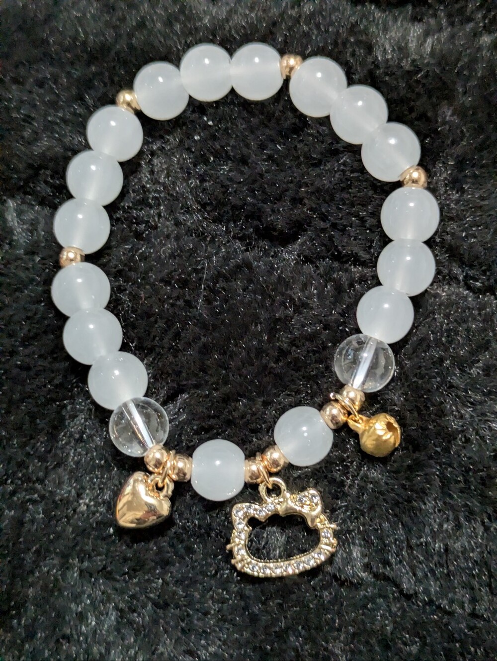 Hello Kitty White Beaded Charm Bracelet with Gold Accents